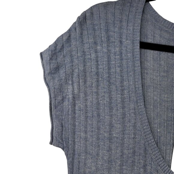 Sleeveless Pleated Swing Cardigan Ribbed Knit Style Blue XL New Babydoll - Picture 2 of 10